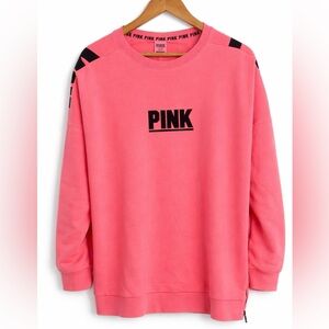 Victoria's Secret PINK Campus Crew Side-Zip Sweatshirt M Hot Coral